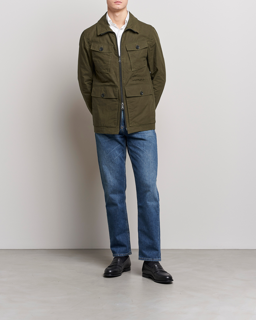 Hombres | Abrigos y chaquetas | Oscar Jacobson | Balder Waxed Field Jacket Dark Green