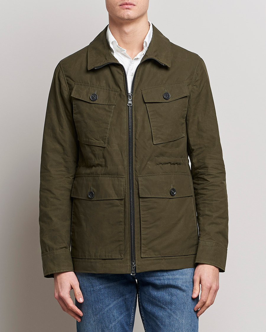 Hombres | Abrigos y chaquetas | Oscar Jacobson | Balder Waxed Field Jacket Dark Green