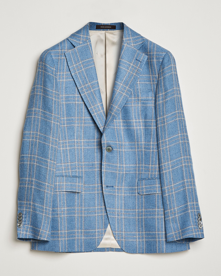 Hombres | Blazers | Oscar Jacobson | Fogerty Soft Cotton/Linen/Wool Blazer Light Blue