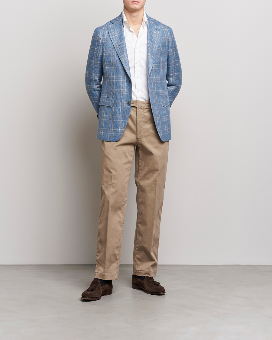 Hombres | Blazers | Oscar Jacobson | Fogerty Soft Cotton/Linen/Wool Blazer Light Blue