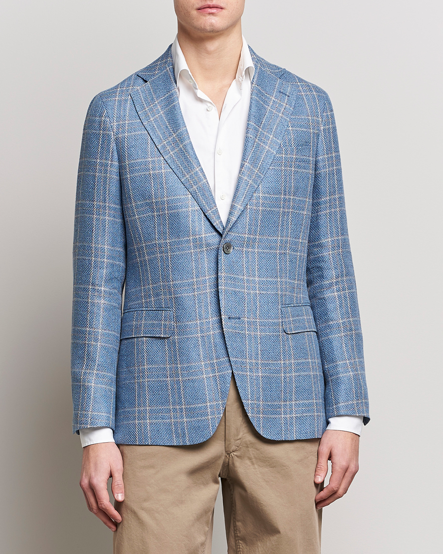 Hombres | Blazers | Oscar Jacobson | Fogerty Soft Cotton/Linen/Wool Blazer Light Blue