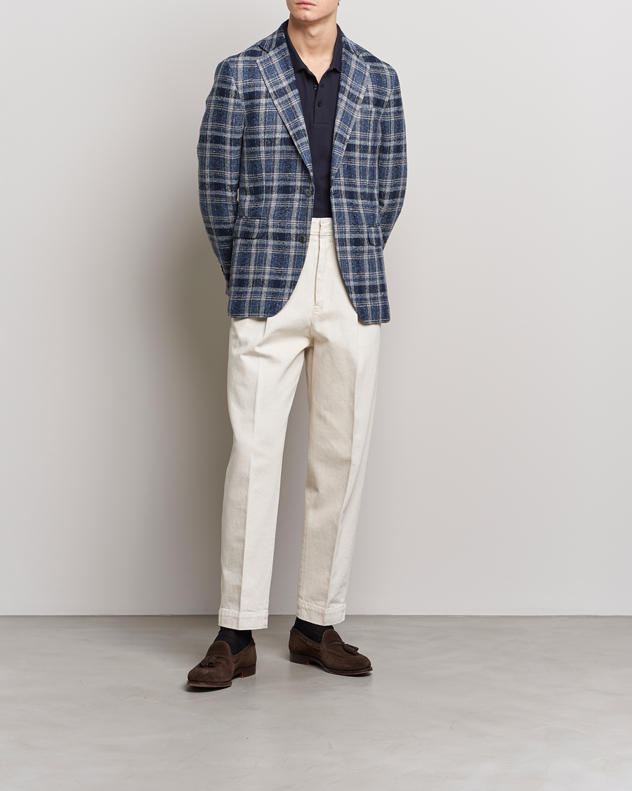 Hombres | Blazers | Oscar Jacobson | Ferry Soft Checked Linen Blazer Blue