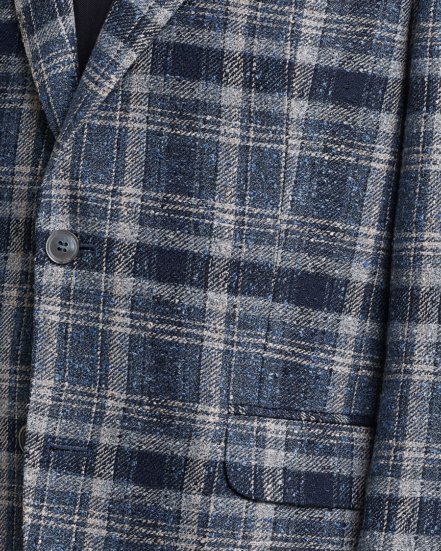 Hombres | Blazers | Oscar Jacobson | Ferry Soft Checked Linen Blazer Blue