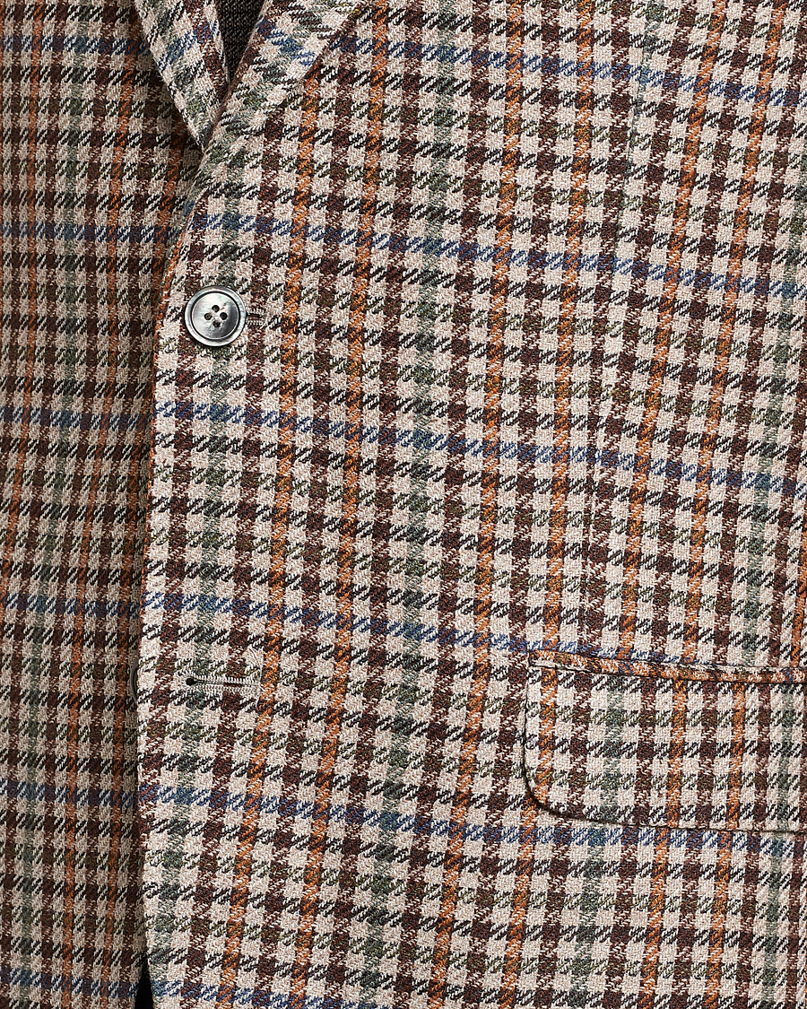 Hombres | Blazers | Oscar Jacobson | Ferry Checked Summer Tweed Linen/Silk Blazer Brown