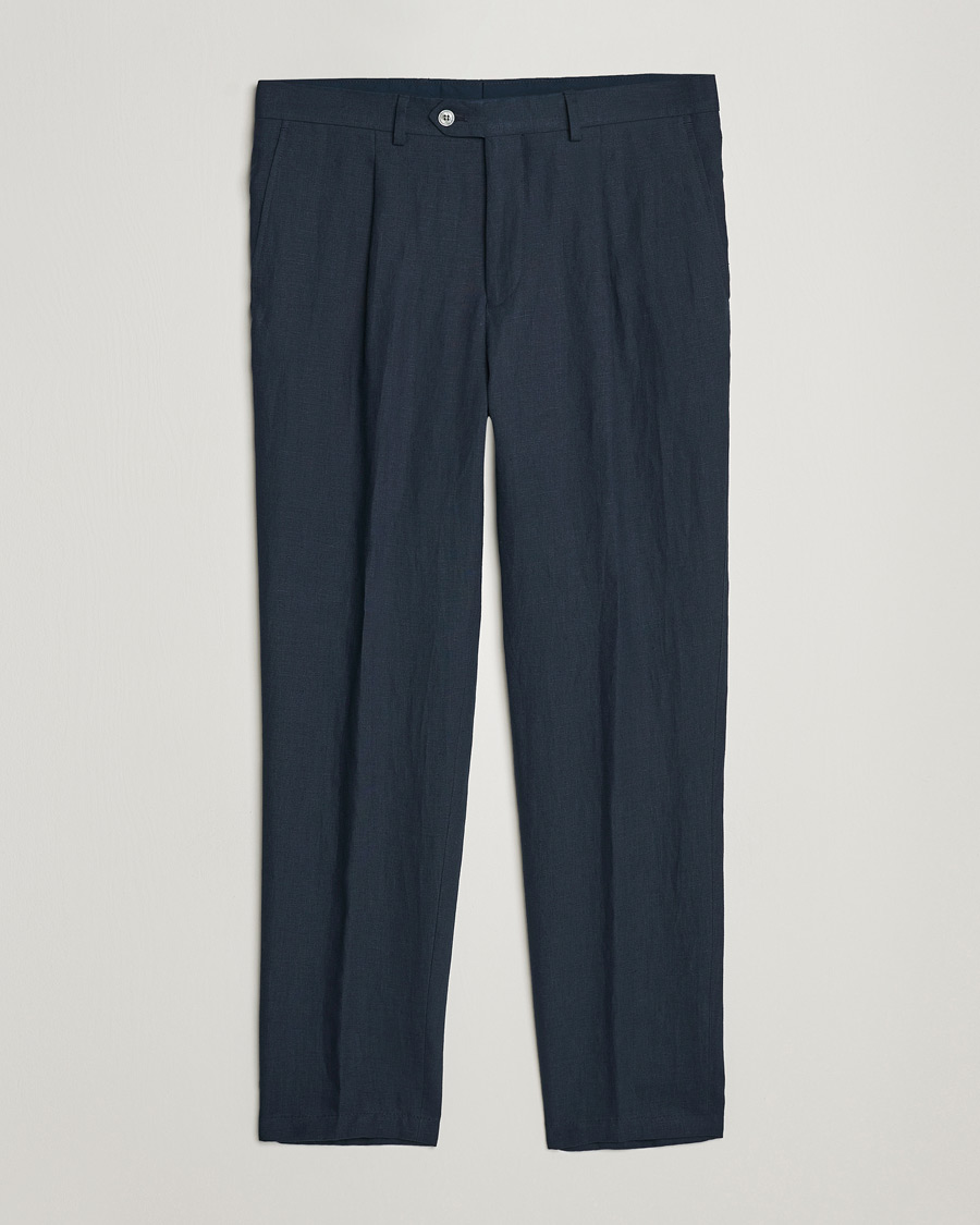 Hombres | Pantalones | Oscar Jacobson | Delon Linen Trousers Navy