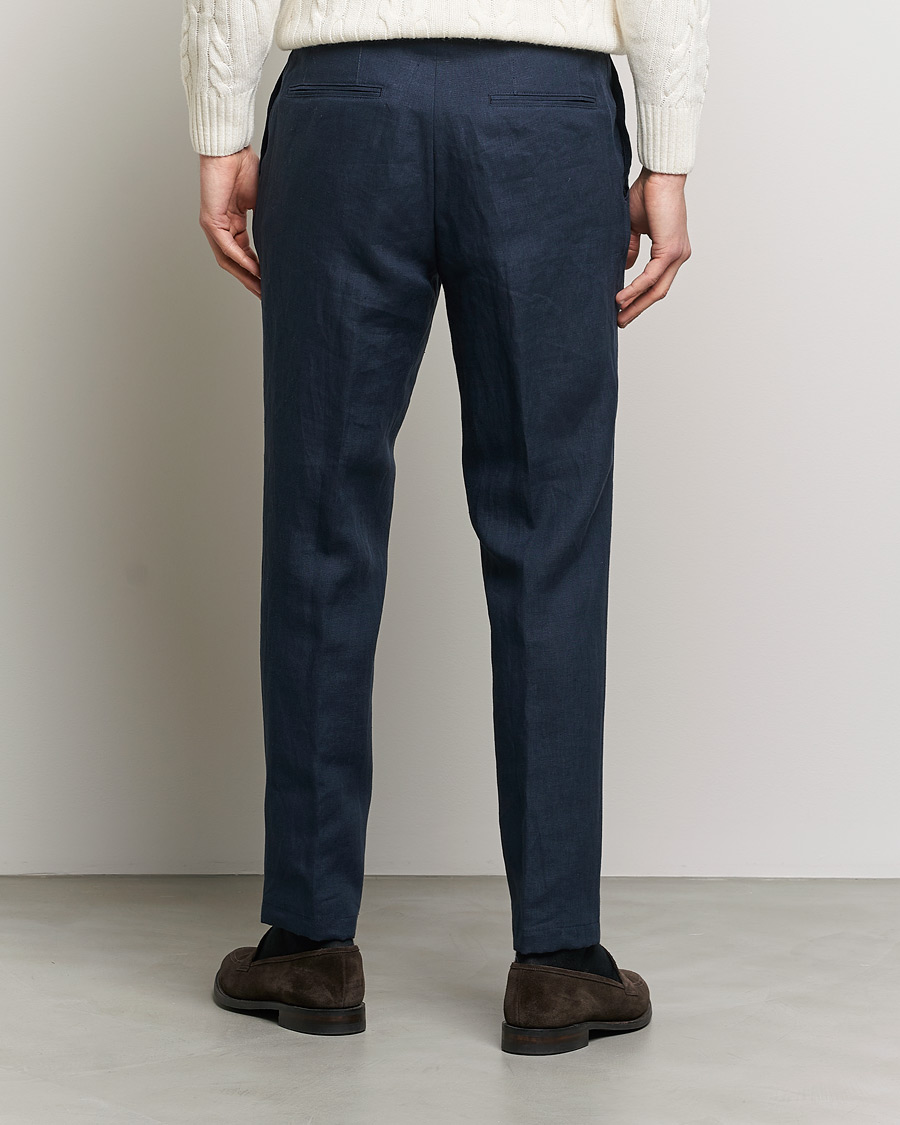Hombres | Pantalones | Oscar Jacobson | Delon Linen Trousers Navy