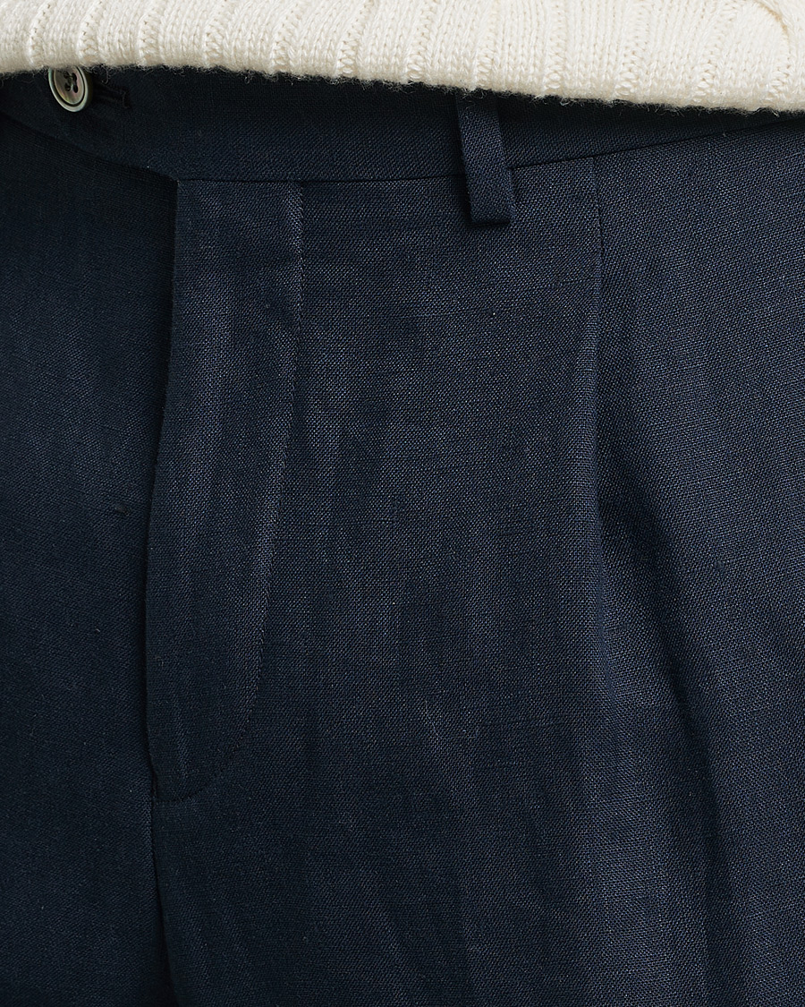 Hombres | Pantalones | Oscar Jacobson | Delon Linen Trousers Navy