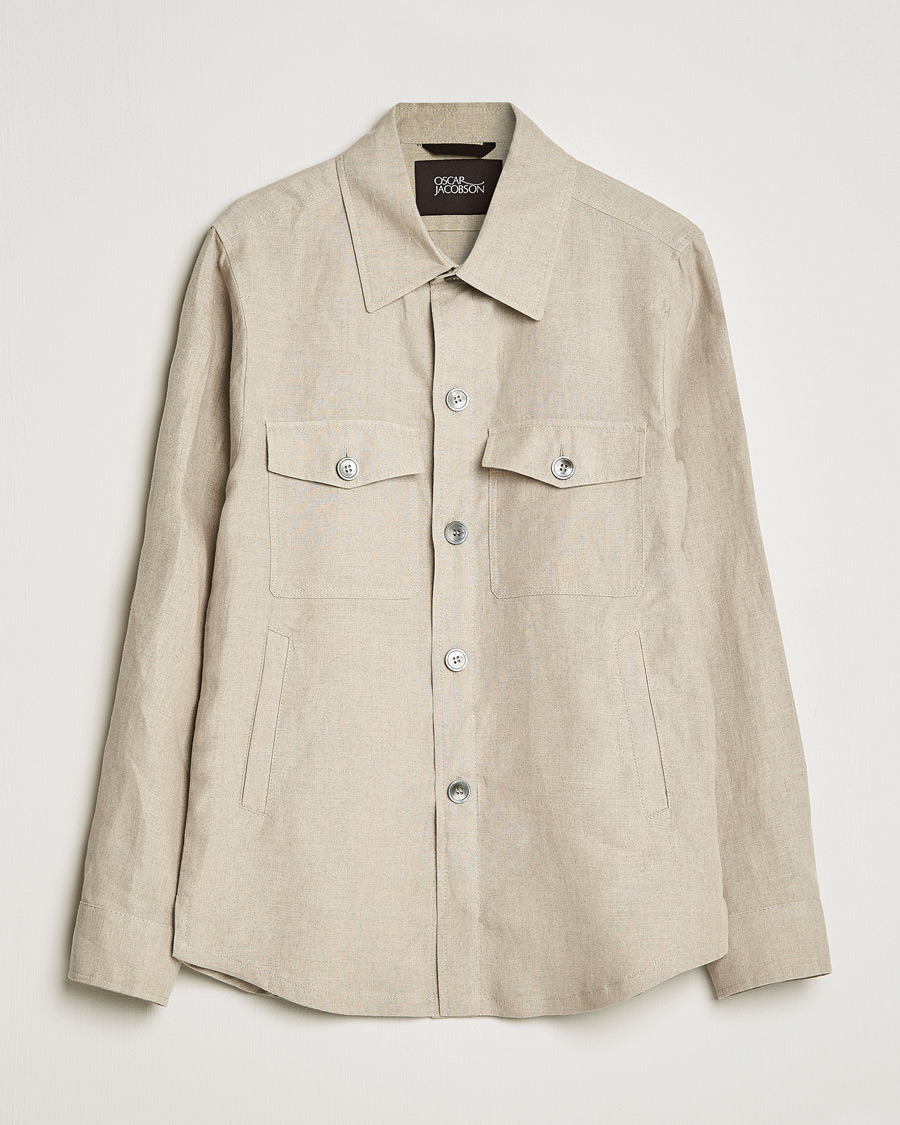 Hombres | Camisas | Oscar Jacobson | Maverick Linen Shirt Jacket Beige