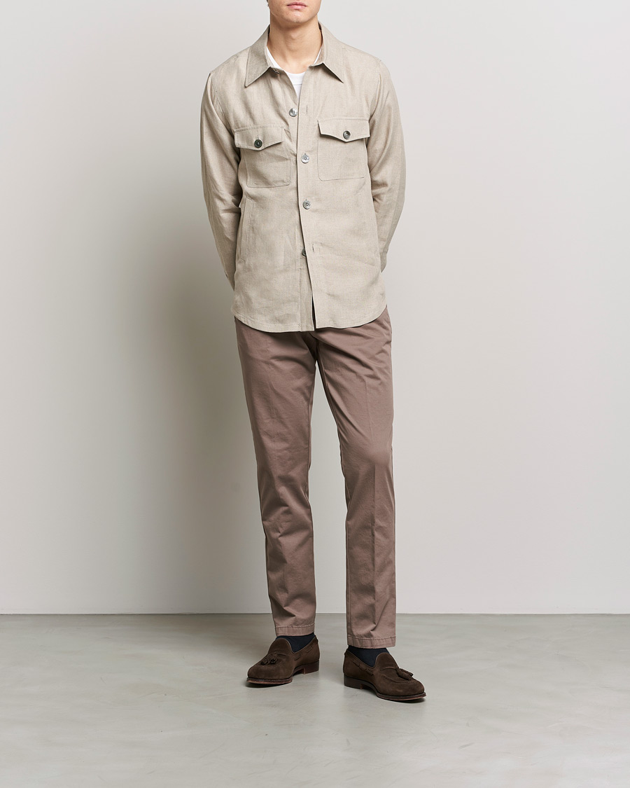 Hombres | Camisas | Oscar Jacobson | Maverick Linen Shirt Jacket Beige