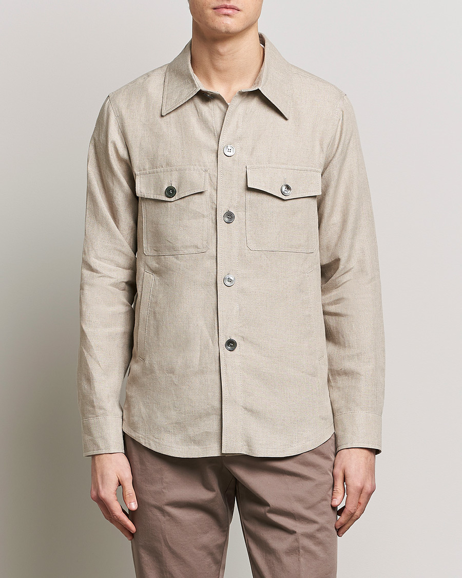 Hombres | Overshirts | Oscar Jacobson | Maverick Linen Shirt Jacket Beige