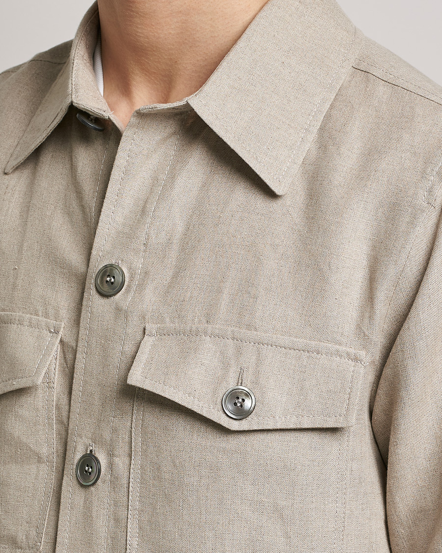 Hombres | Camisas | Oscar Jacobson | Maverick Linen Shirt Jacket Beige