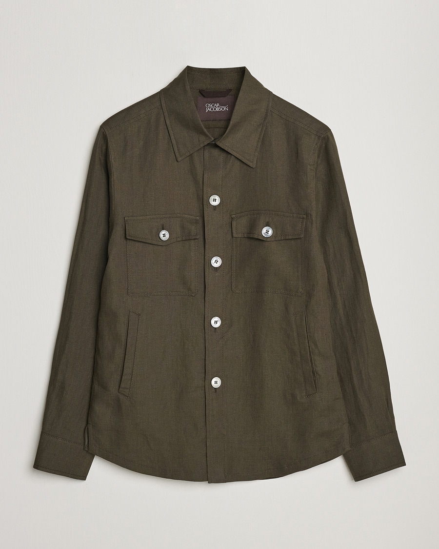 Hombres | Camisas | Oscar Jacobson | Maverick Linen Shirt Jacket Olive