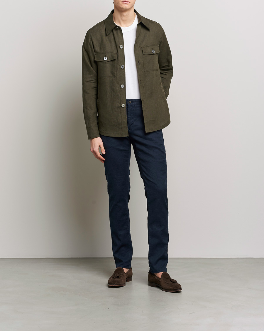 Hombres | Camisas | Oscar Jacobson | Maverick Linen Shirt Jacket Olive