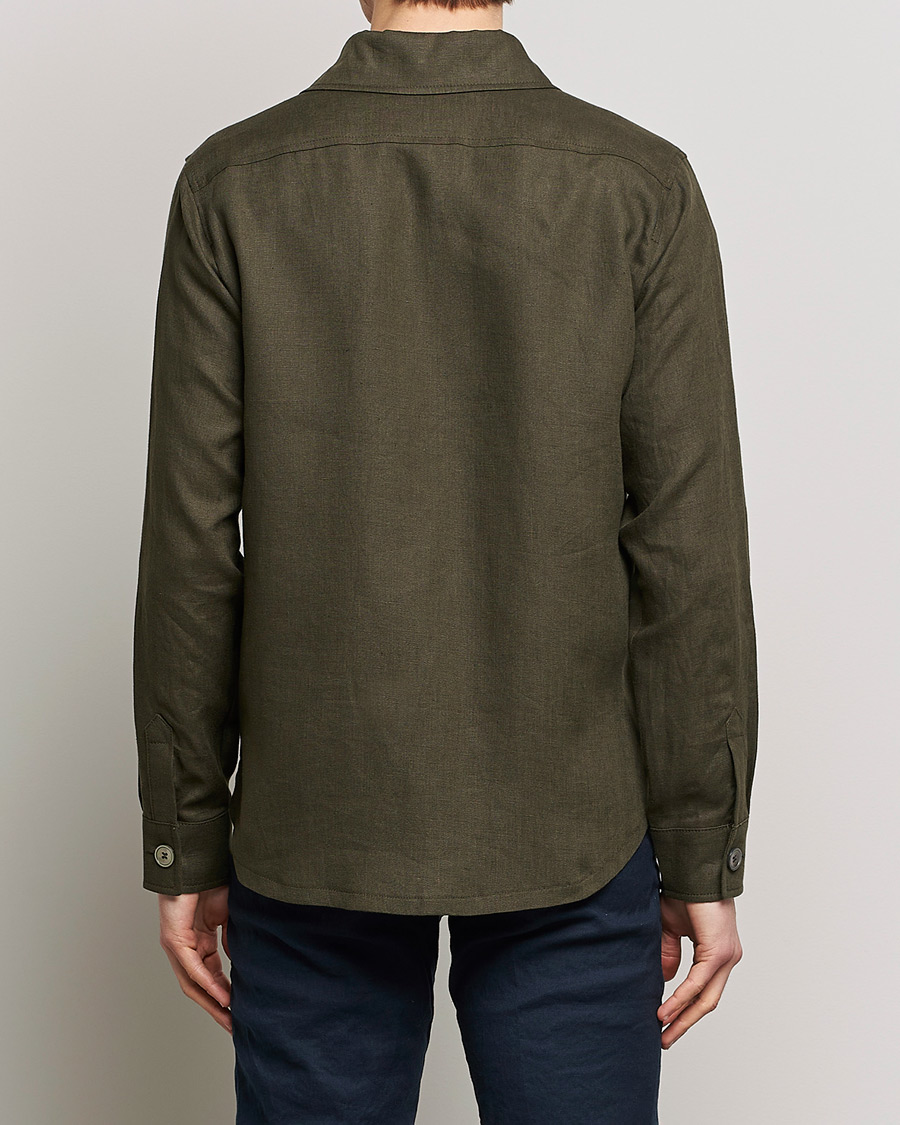 Hombres | Camisas | Oscar Jacobson | Maverick Linen Shirt Jacket Olive