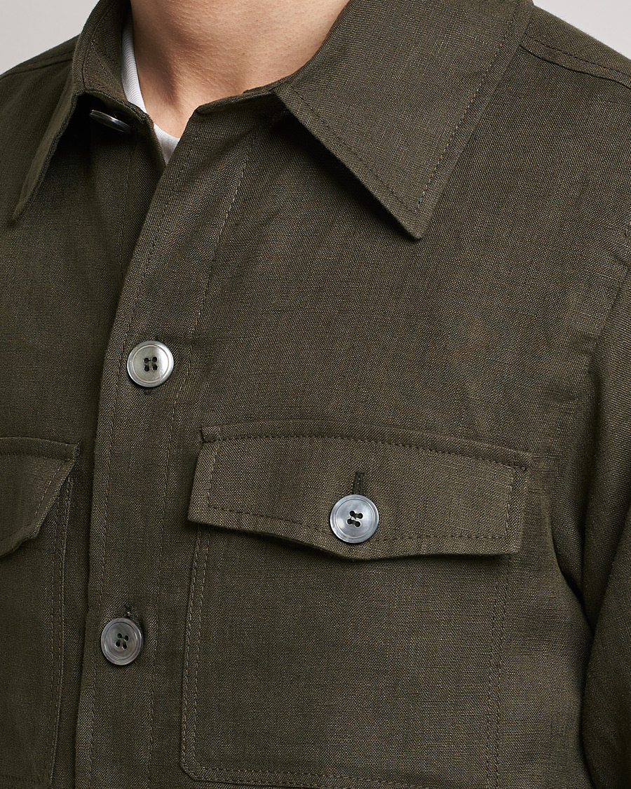 Hombres | Camisas | Oscar Jacobson | Maverick Linen Shirt Jacket Olive