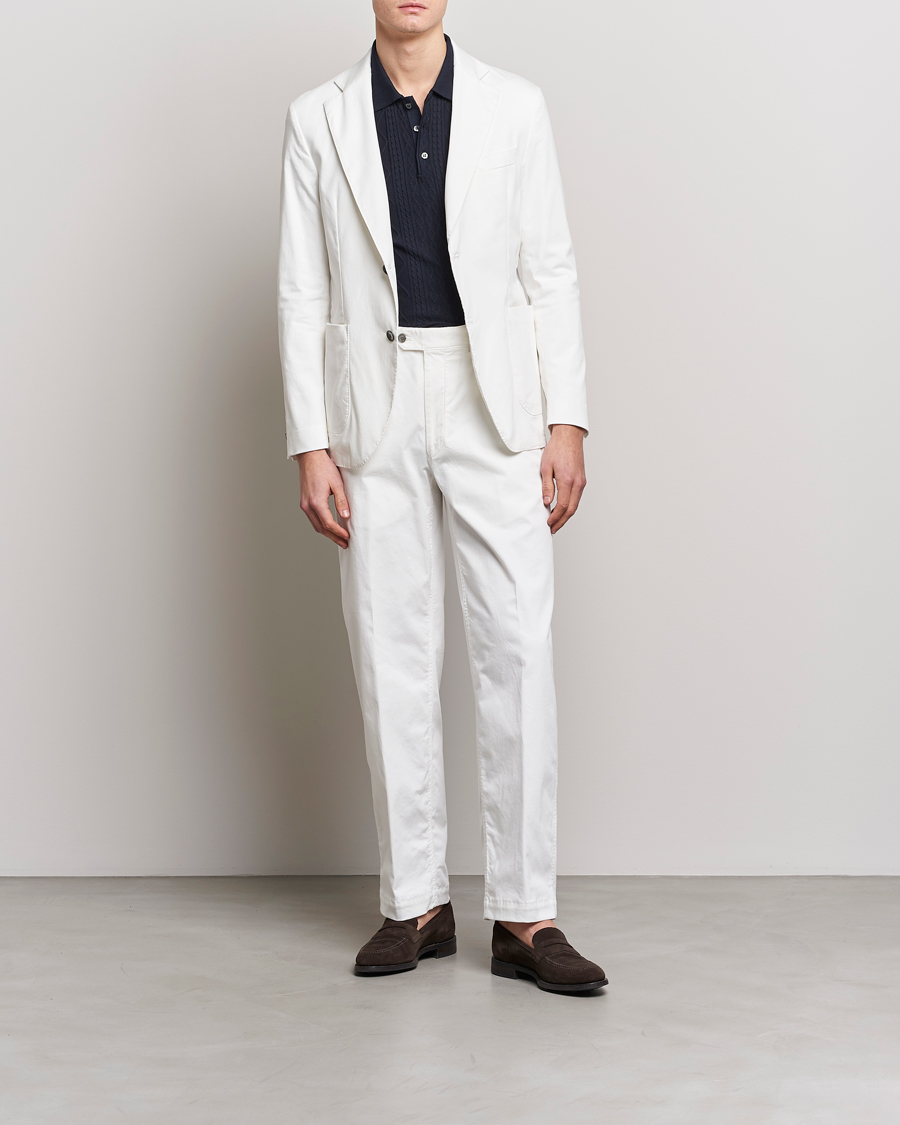Hombres | Pantalones | Oscar Jacobson | Tanker Pleat Cotton Trousers Off White