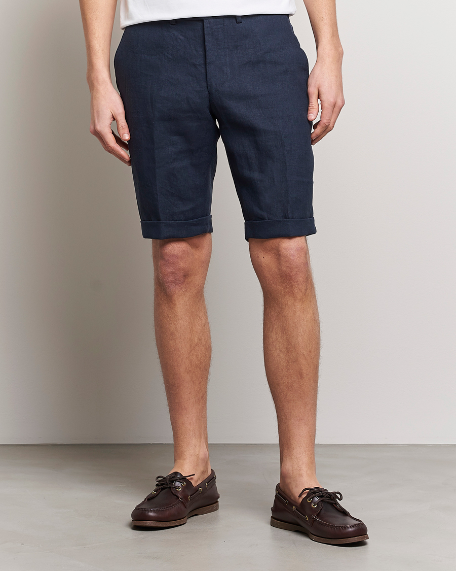 Hombres | Pantalones cortos | Oscar Jacobson | Declan Linen Shorts Navy