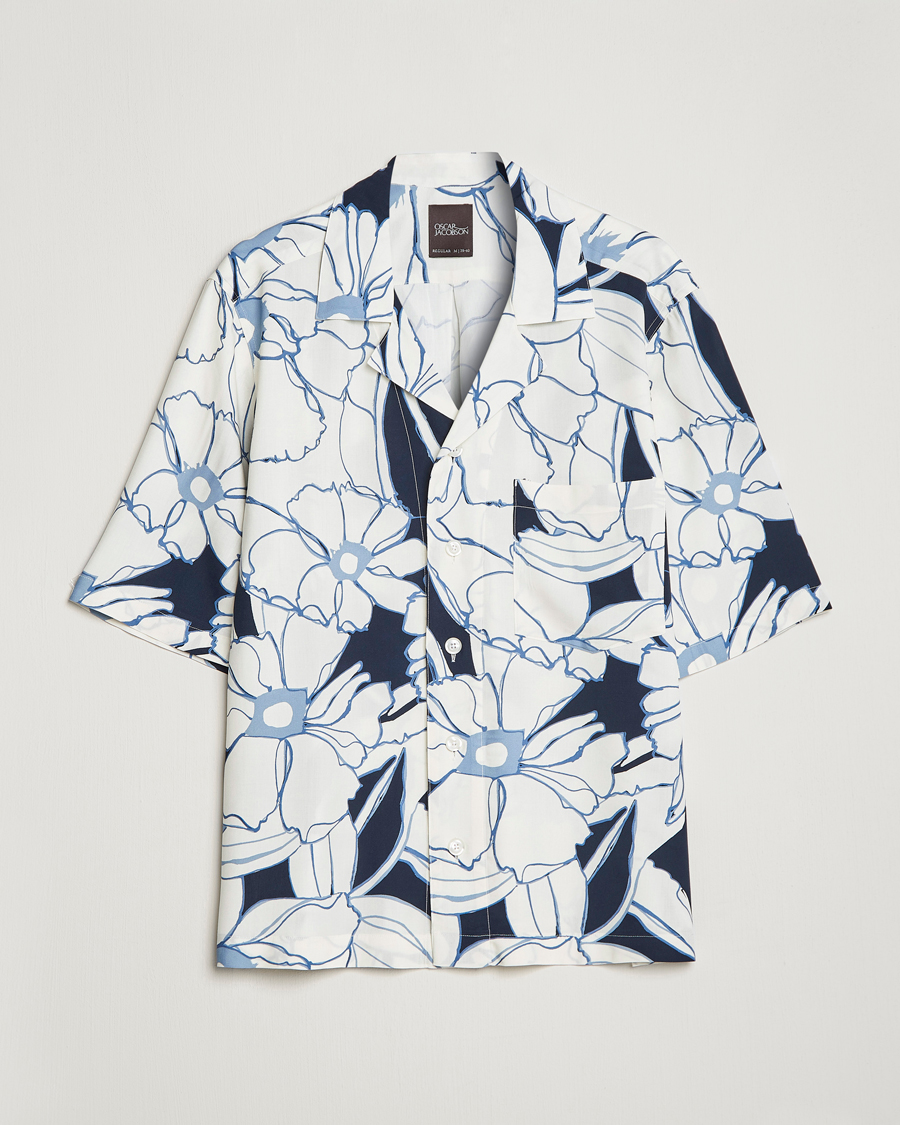 Hombres | Camisas | Oscar Jacobson | Cuban Short Sleeve Flower Print Shirt White