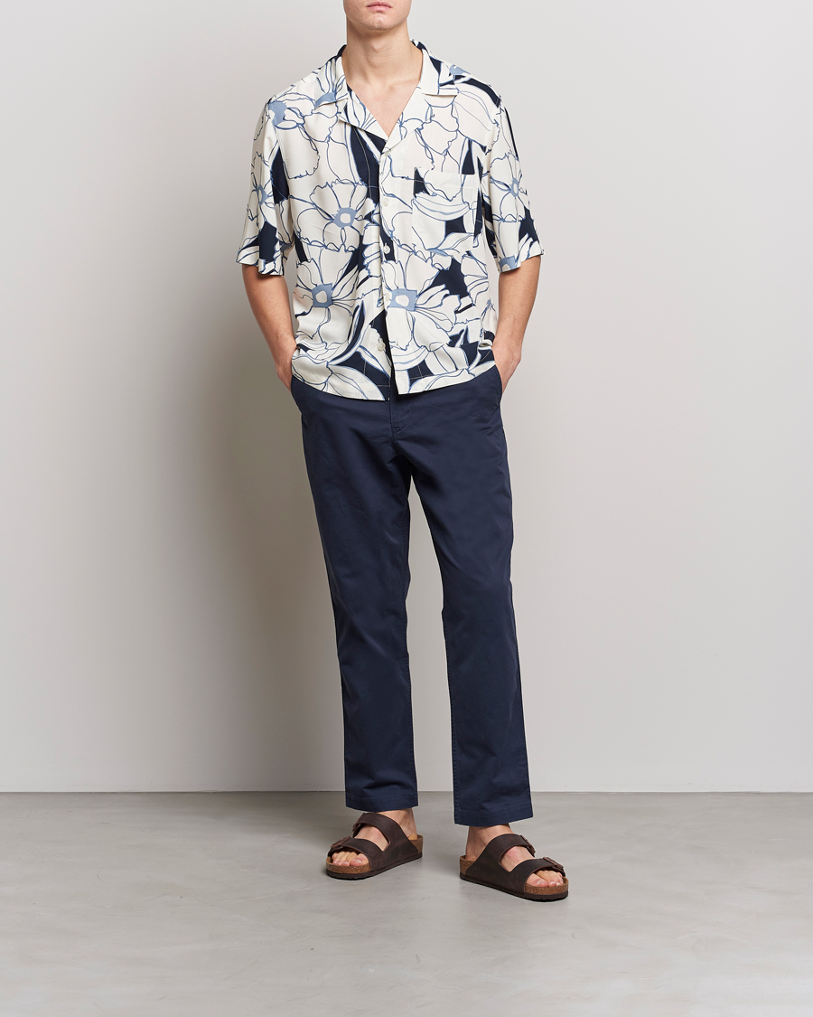 Hombres | Camisas | Oscar Jacobson | Cuban Short Sleeve Flower Print Shirt White