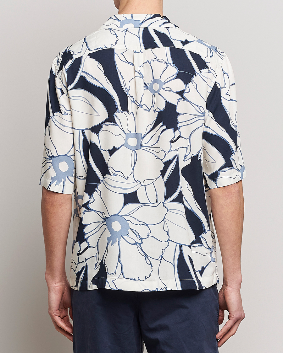 Hombres | Camisas | Oscar Jacobson | Cuban Short Sleeve Flower Print Shirt White