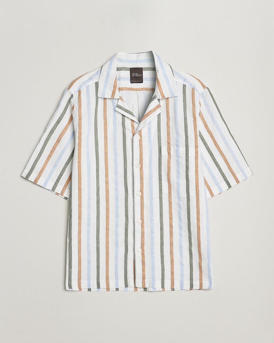 Hombres | Camisas | Oscar Jacobson | Cuban Short Sleeve Multi Stripe Shirt White