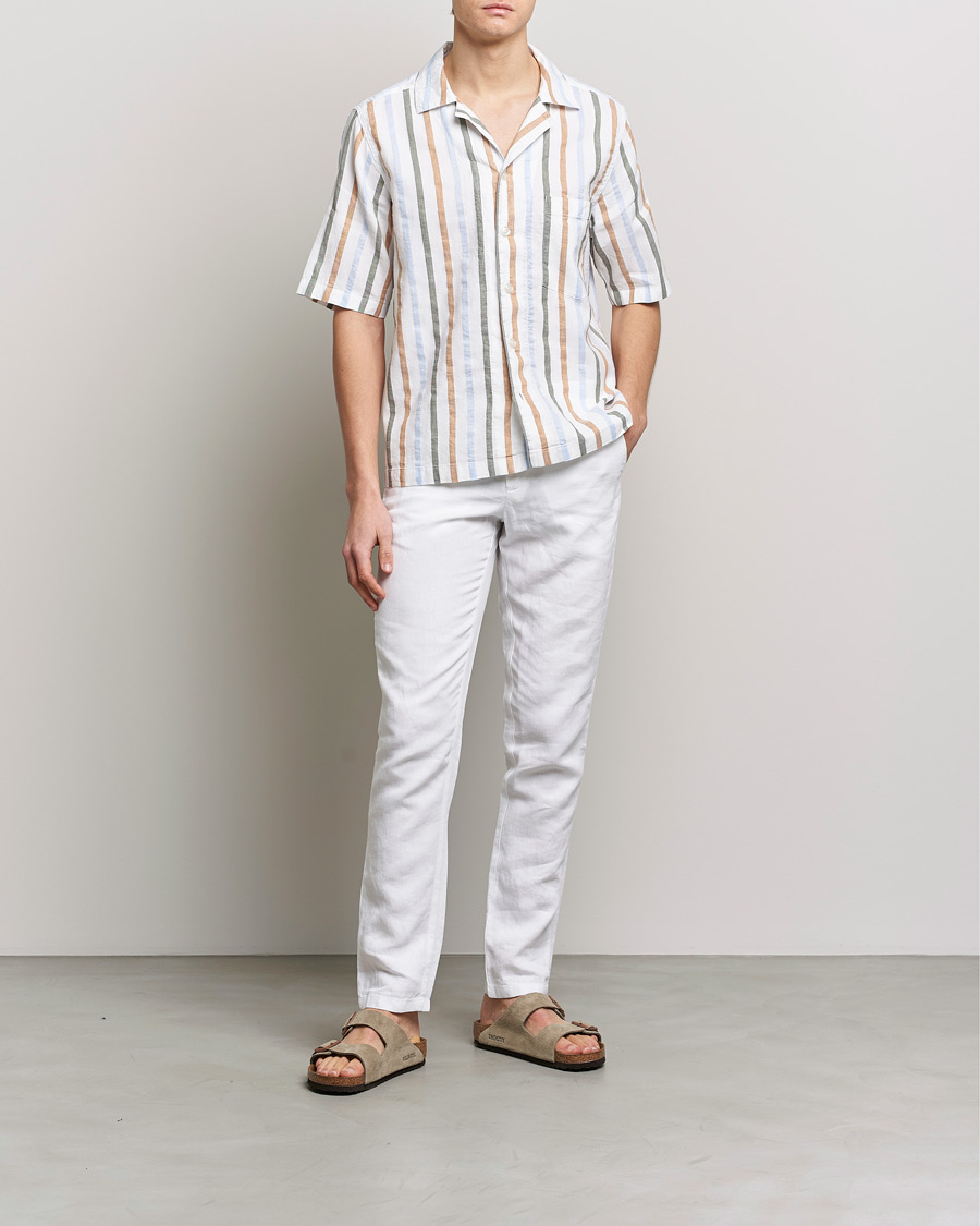 Hombres | Camisas | Oscar Jacobson | Cuban Short Sleeve Multi Stripe Shirt White