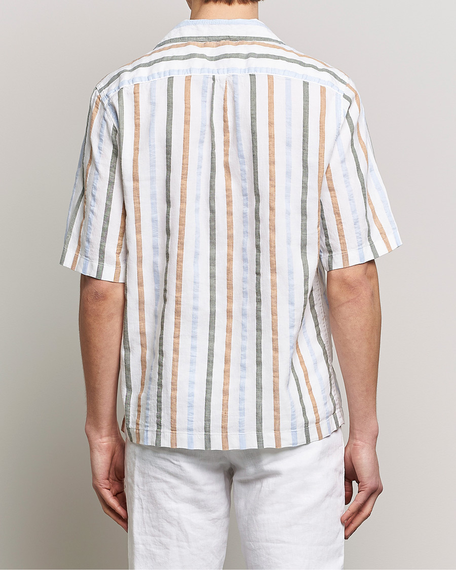 Hombres | Camisas | Oscar Jacobson | Cuban Short Sleeve Multi Stripe Shirt White