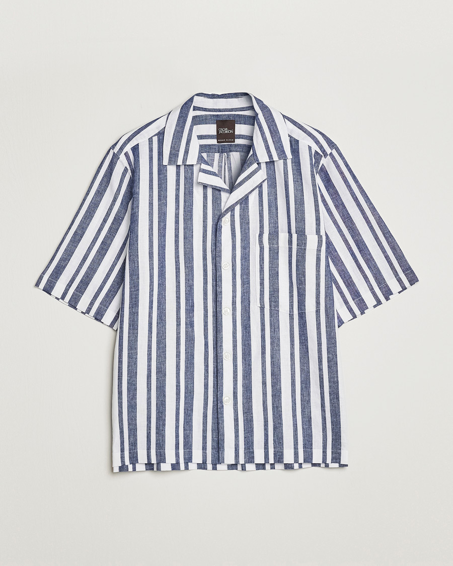 Hombres | Camisas | Oscar Jacobson | Cuban Short Sleeve Riviera Stripe Shirt White
