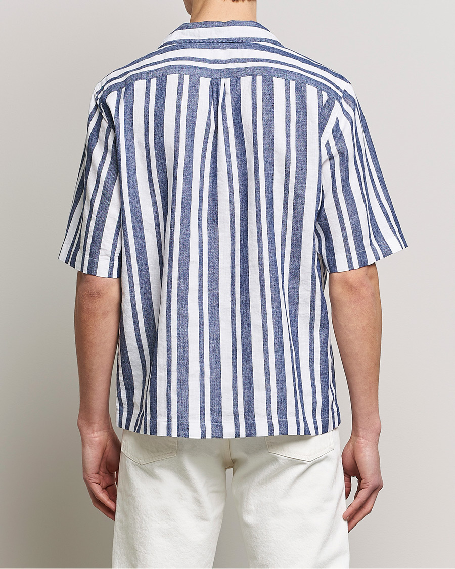 Hombres | Camisas | Oscar Jacobson | Cuban Short Sleeve Riviera Stripe Shirt White