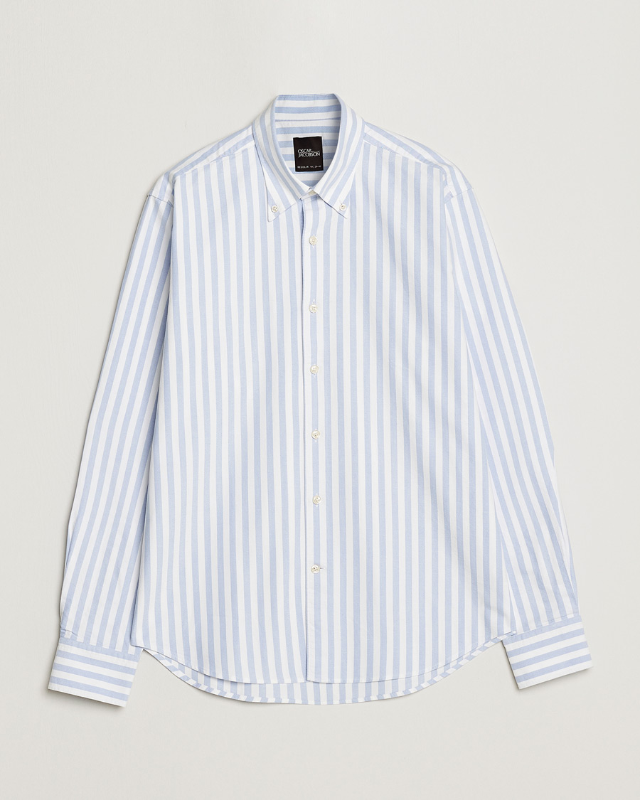 Hombres | Camisas | Oscar Jacobson | Regular Fit Button Down Striped Oxford Shirt Blue
