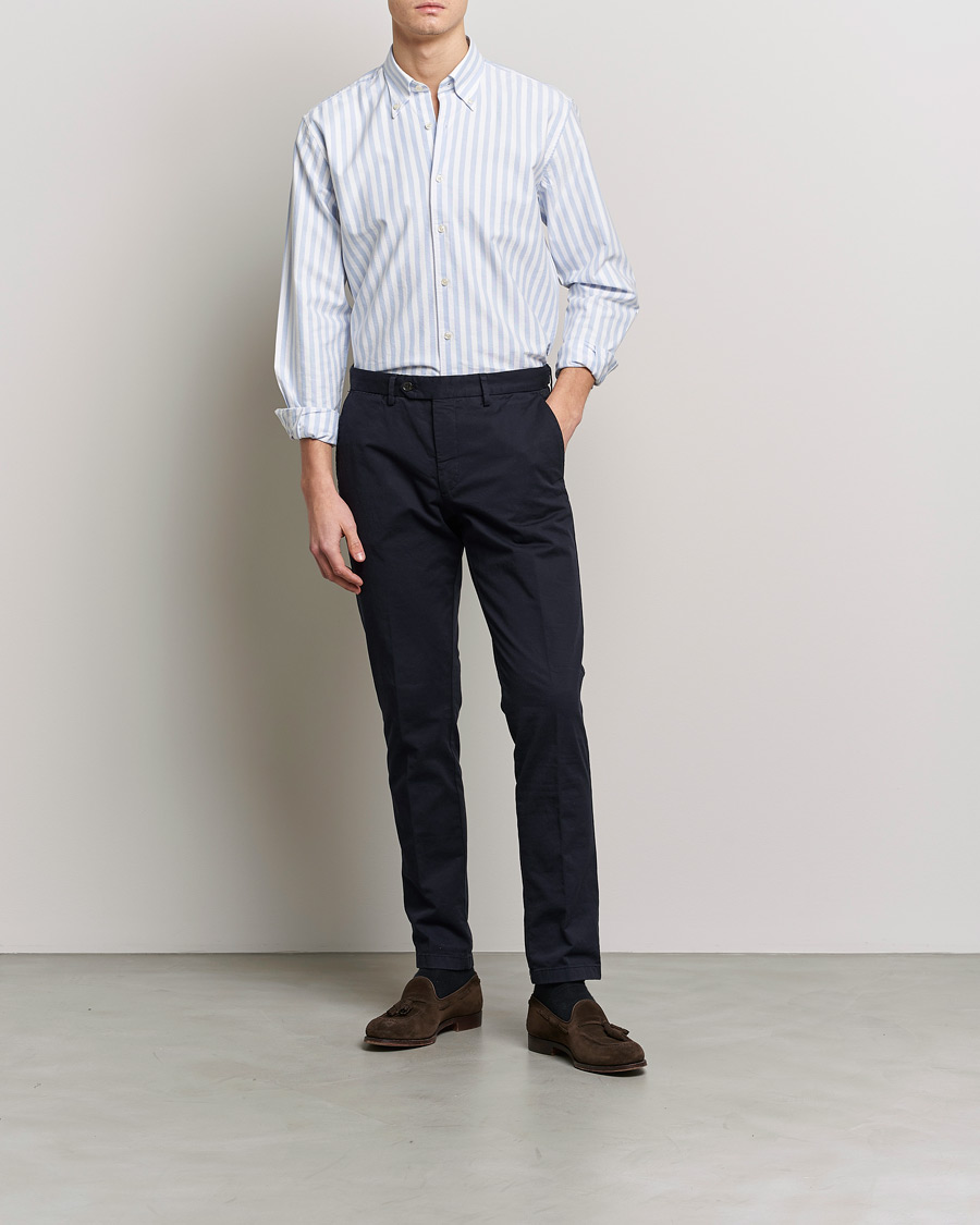 Hombres | Camisas | Oscar Jacobson | Regular Fit Button Down Striped Oxford Shirt Blue