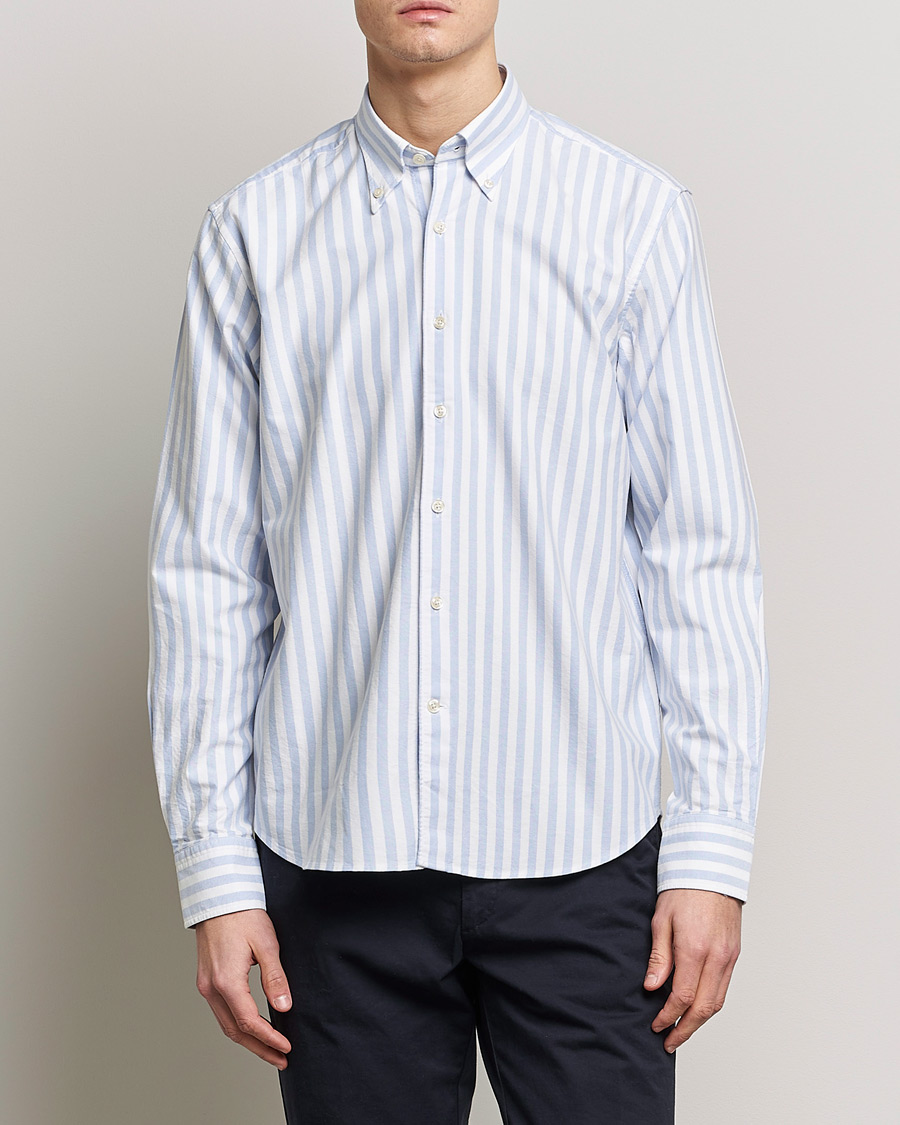 Hombres | Camisas | Oscar Jacobson | Regular Fit Button Down Striped Oxford Shirt Blue