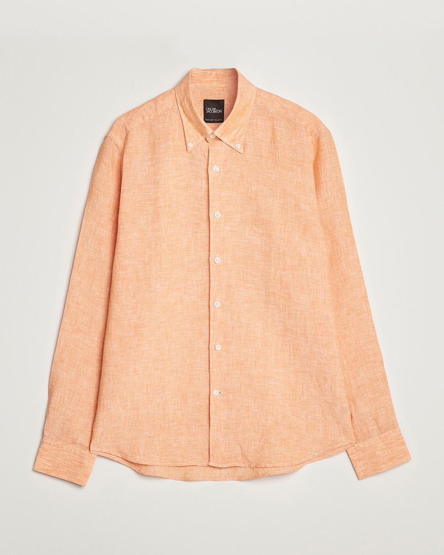 Hombres | Camisas | Oscar Jacobson | Regular Fit Button Down Linen Shirt Orange