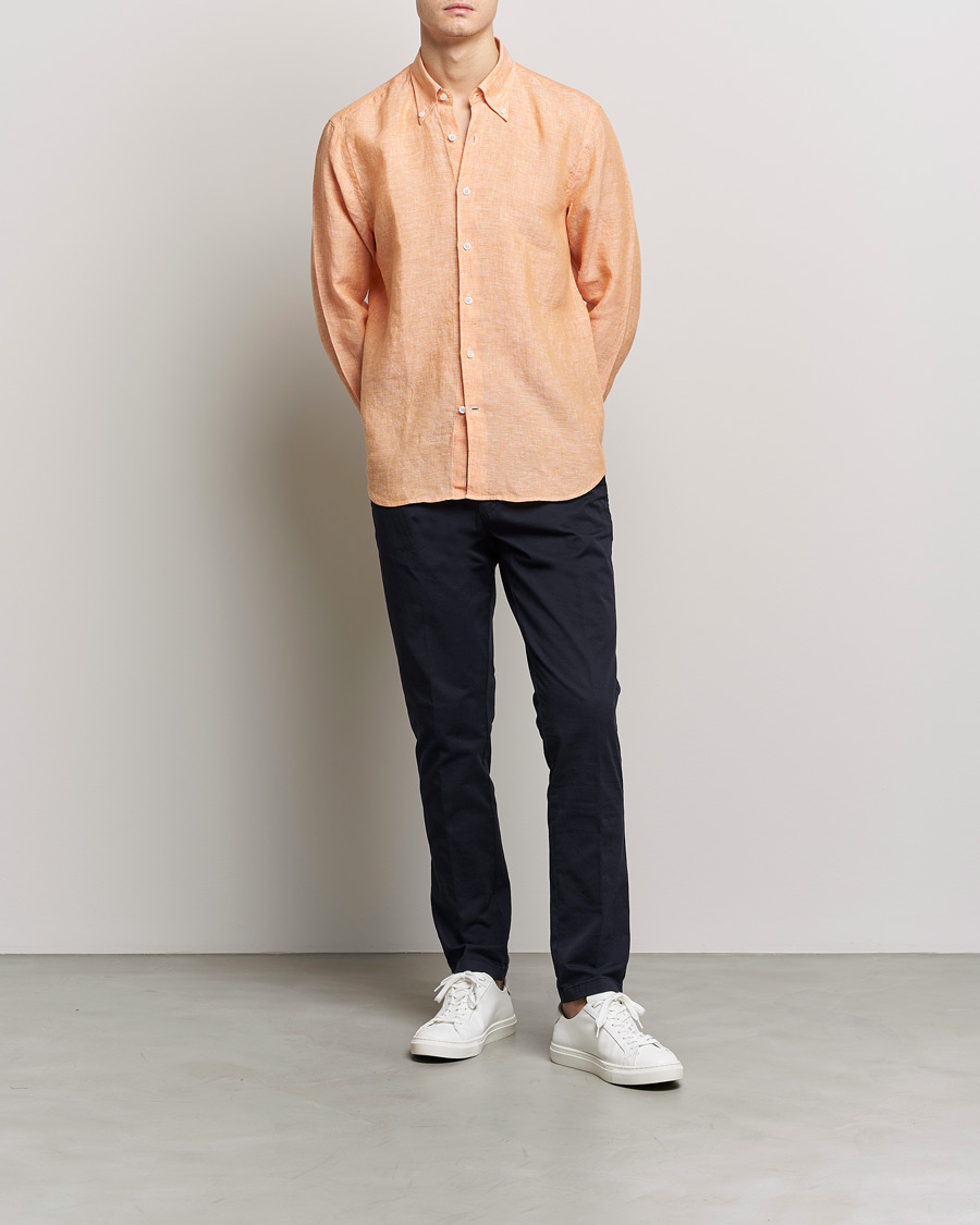 Hombres | Camisas | Oscar Jacobson | Regular Fit Button Down Linen Shirt Orange
