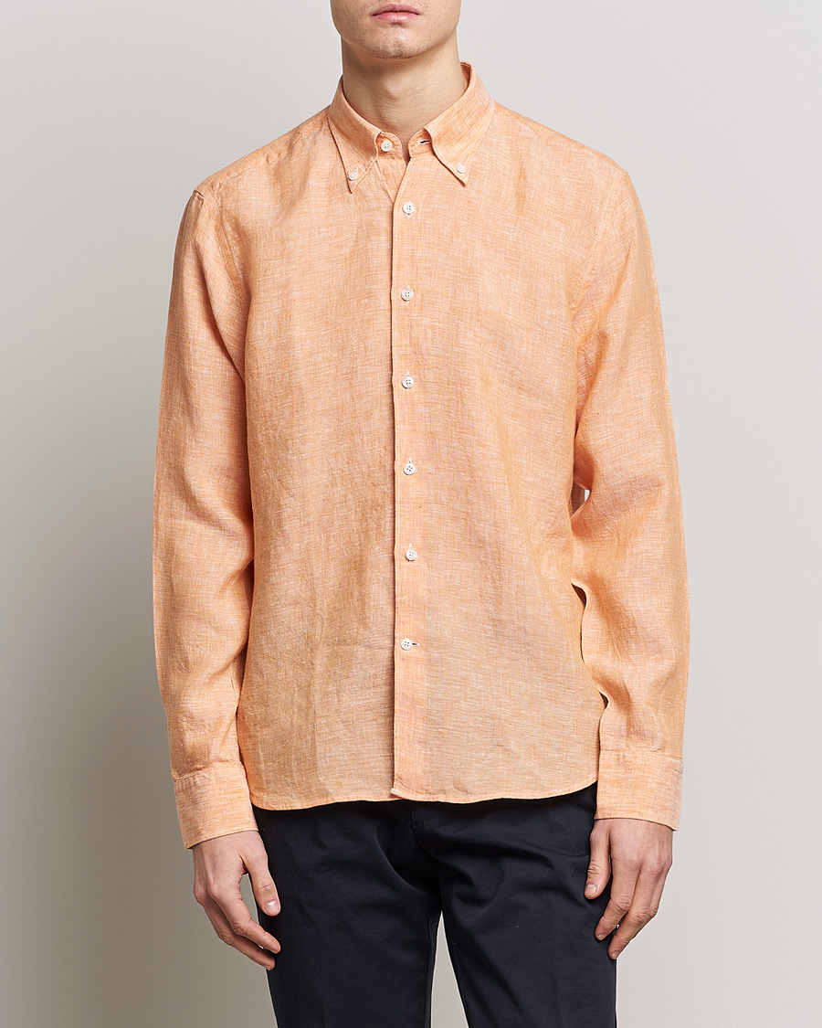 Hombres | Camisas | Oscar Jacobson | Regular Fit Button Down Linen Shirt Orange