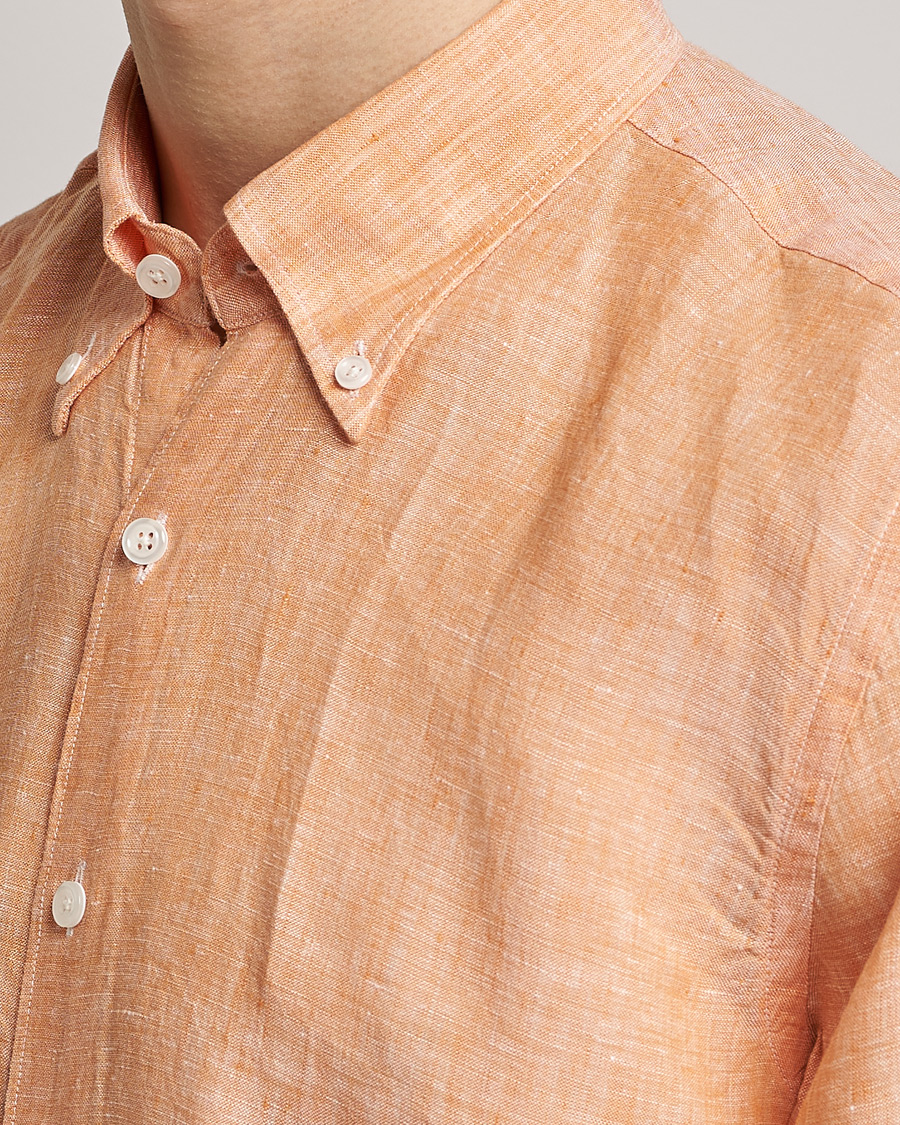 Hombres | Camisas | Oscar Jacobson | Regular Fit Button Down Linen Shirt Orange