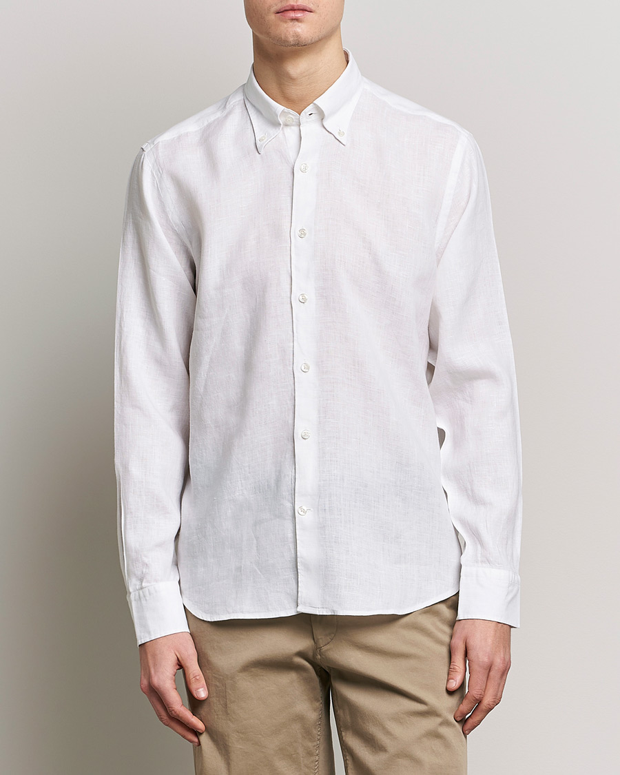 Herr | Skjortor | Oscar Jacobson | Regular Fit Button Down Linen Shirt White
