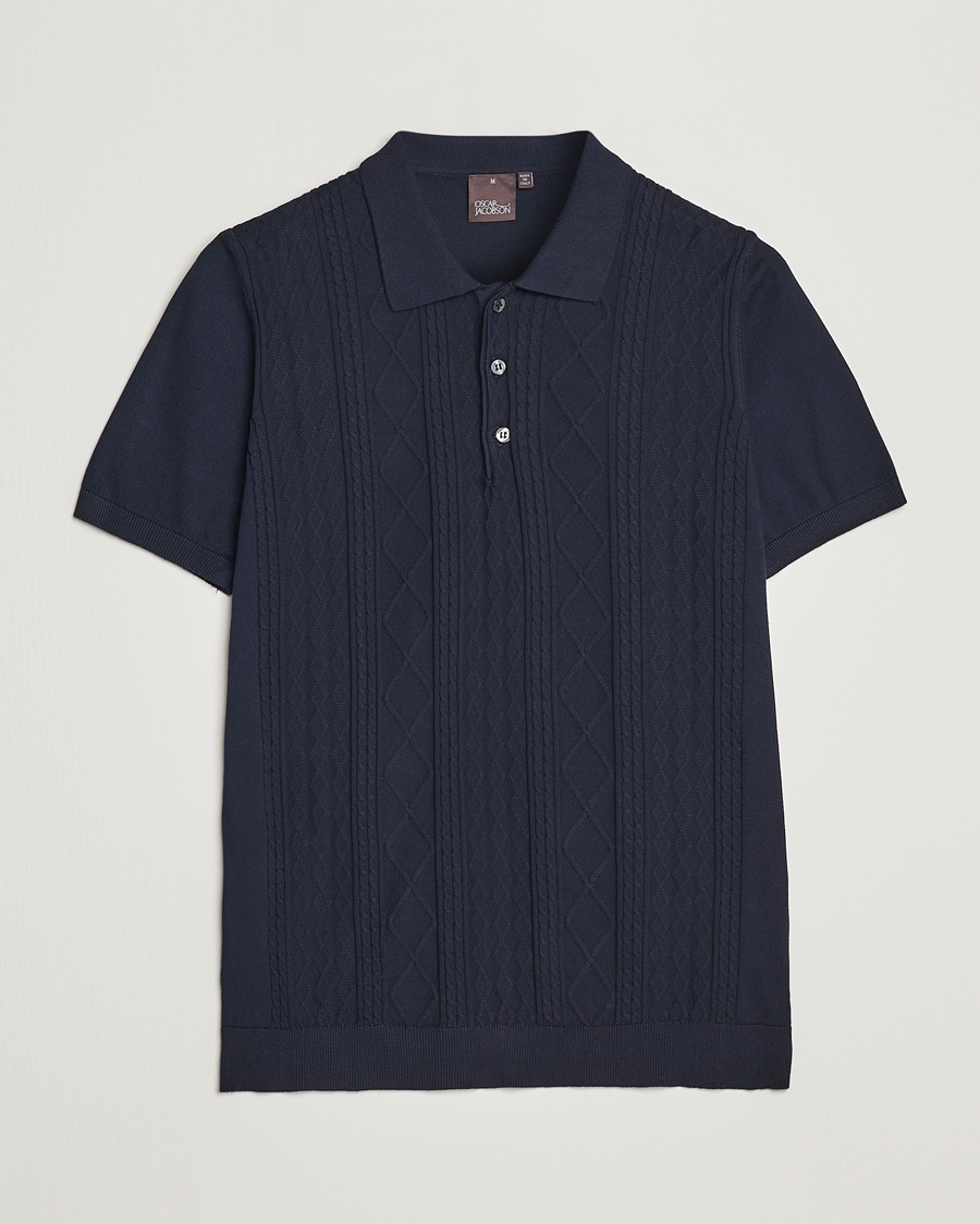 Hombres | Polos | Oscar Jacobson | Bard Short Sleeve Structured Cotton Polo Navy
