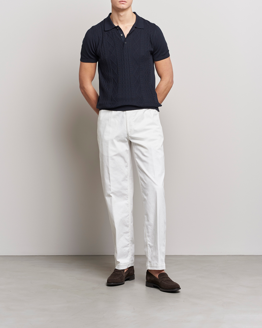 Hombres | Polos | Oscar Jacobson | Bard Short Sleeve Structured Cotton Polo Navy
