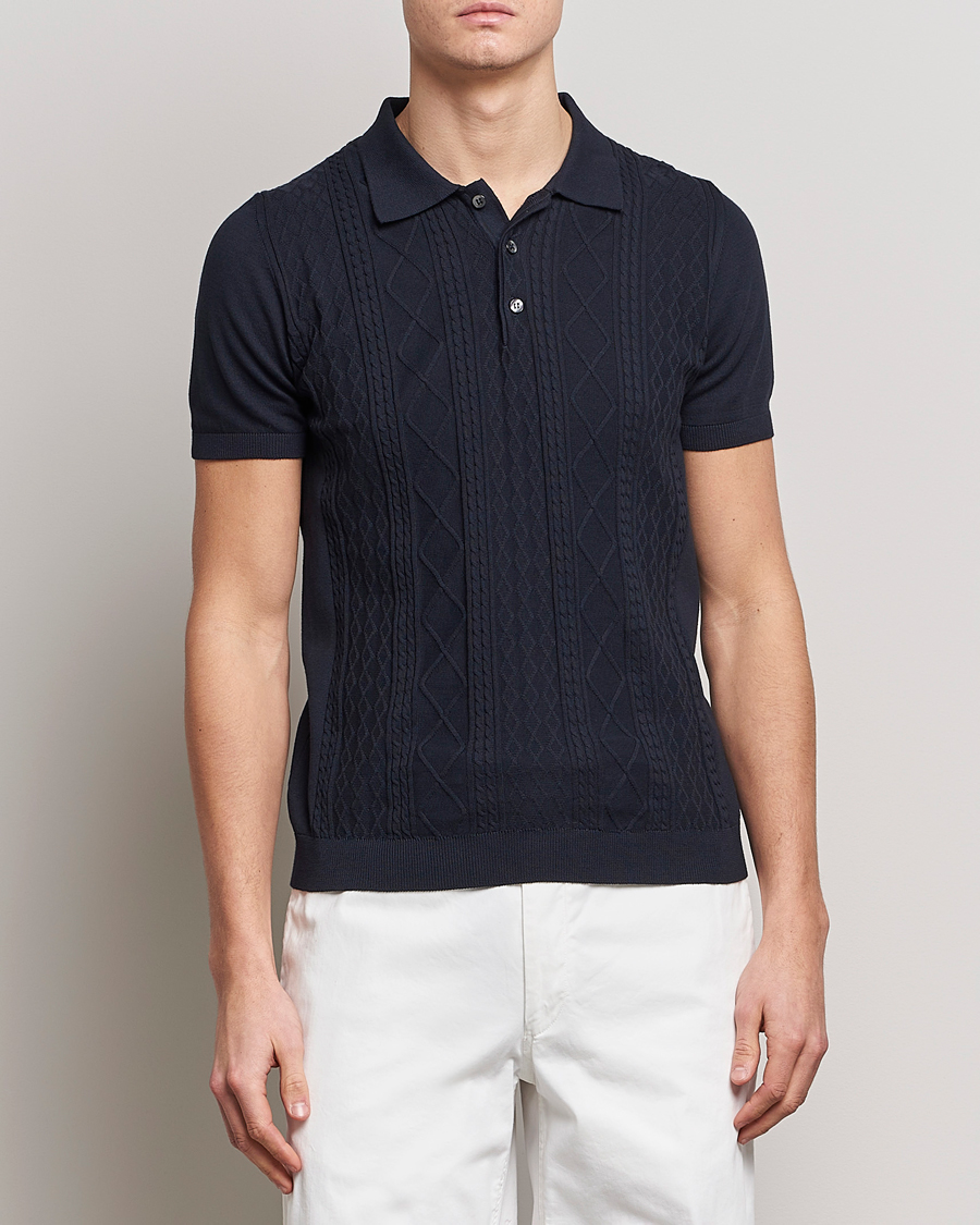 Hombres | Polos | Oscar Jacobson | Bard Short Sleeve Structured Cotton Polo Navy