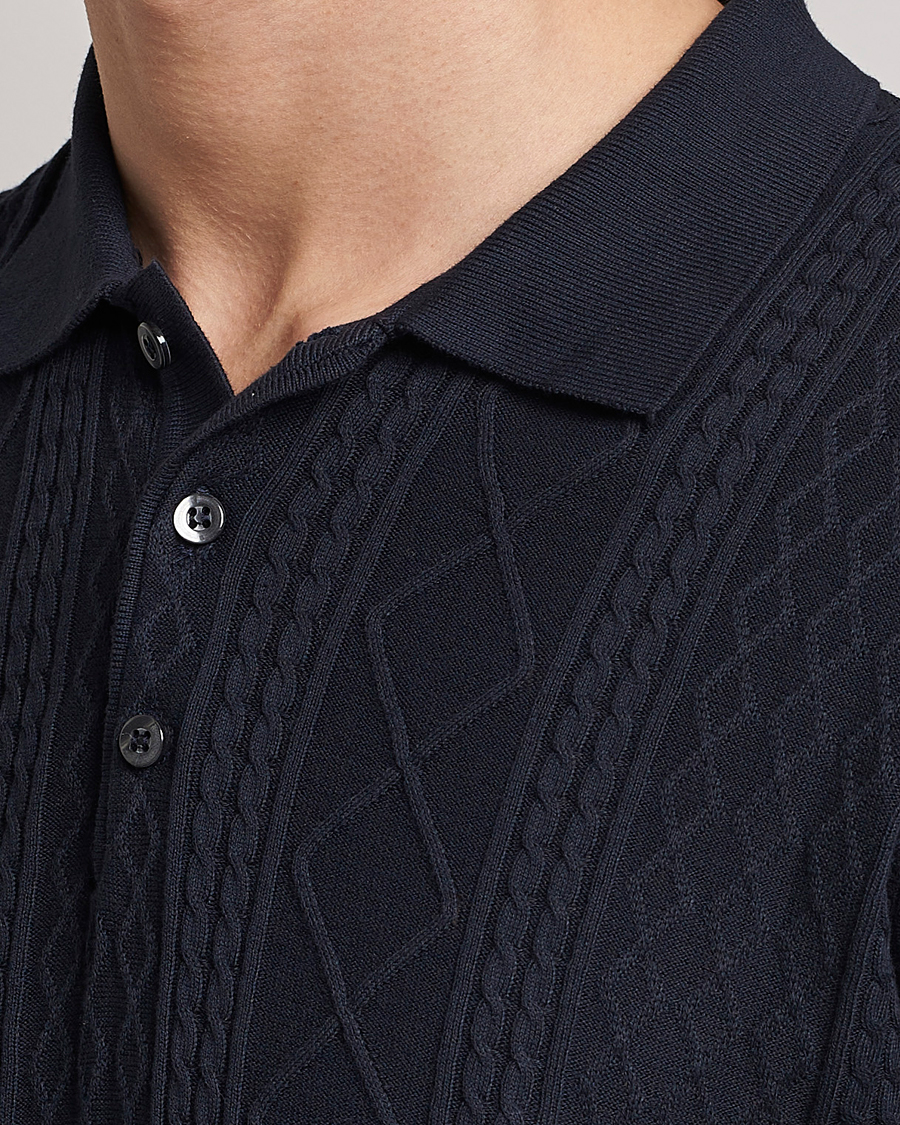 Hombres | Polos | Oscar Jacobson | Bard Short Sleeve Structured Cotton Polo Navy