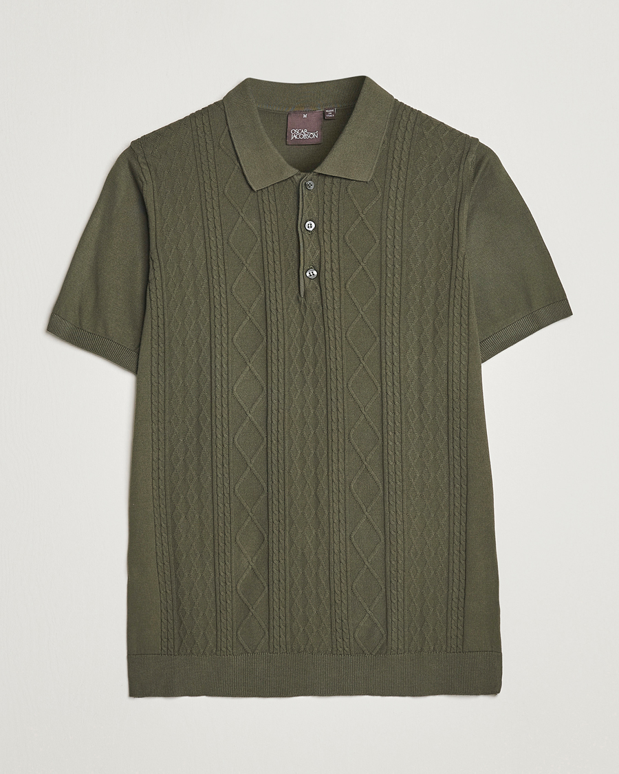 Hombres | Polos | Oscar Jacobson | Bard Short Sleeve Structured Cotton Polo Olive