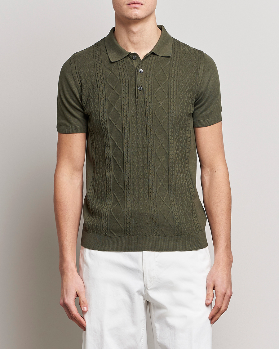 Hombres | Polos | Oscar Jacobson | Bard Short Sleeve Structured Cotton Polo Olive
