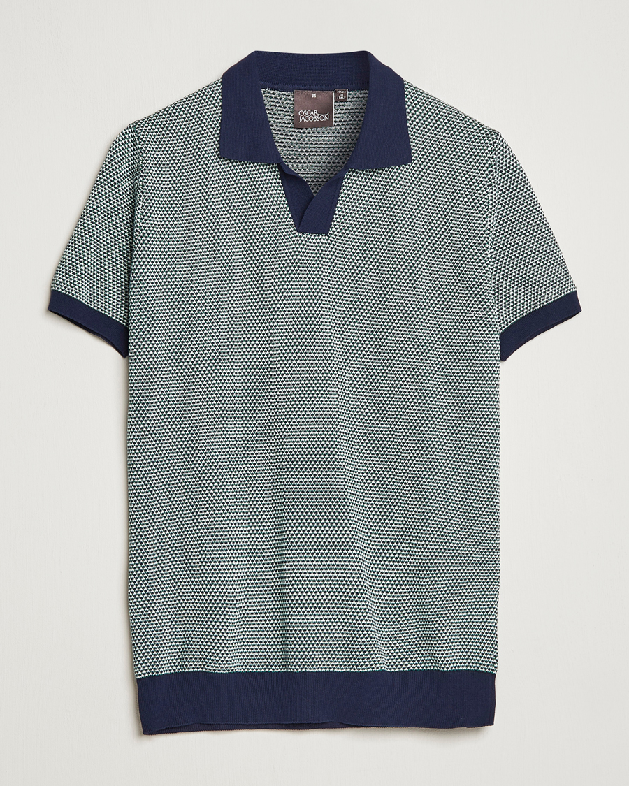 Hombres | Polos | Oscar Jacobson | Dalius Cotton Woven Structure Cotton Polo Green