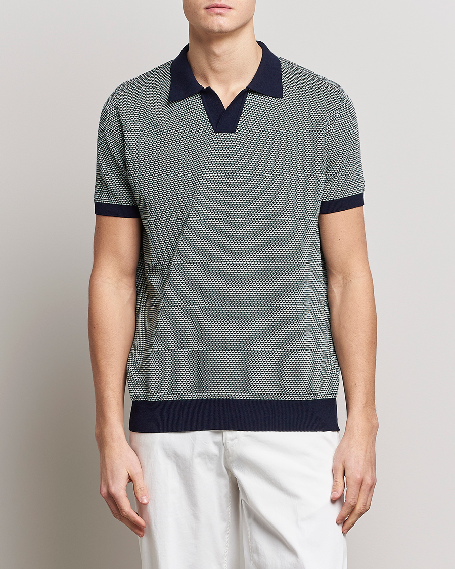 Hombres | Polos | Oscar Jacobson | Dalius Cotton Woven Structure Cotton Polo Green