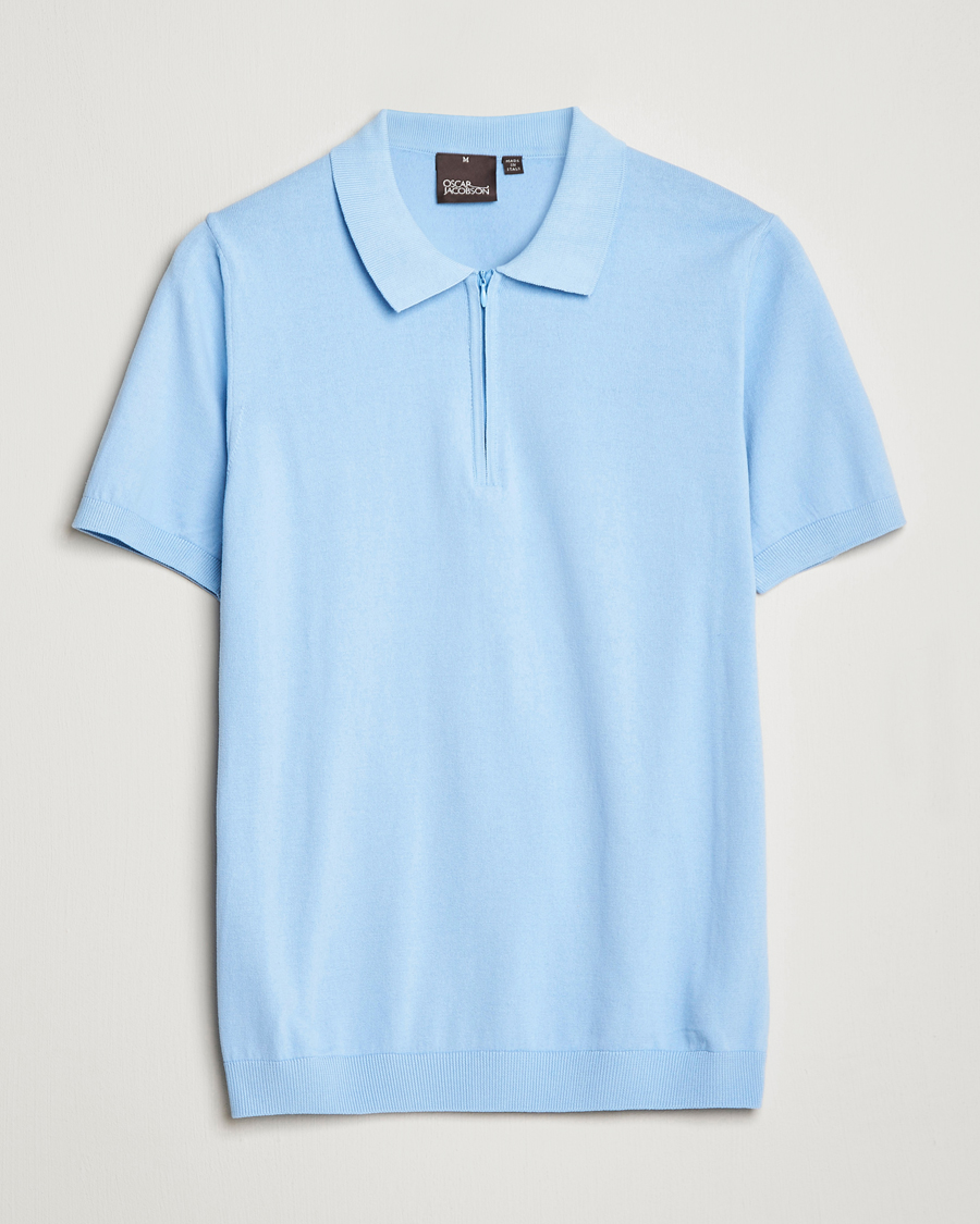 Hombres | Polos | Oscar Jacobson | Otto Short Sleeve Zip Polo Light Blue