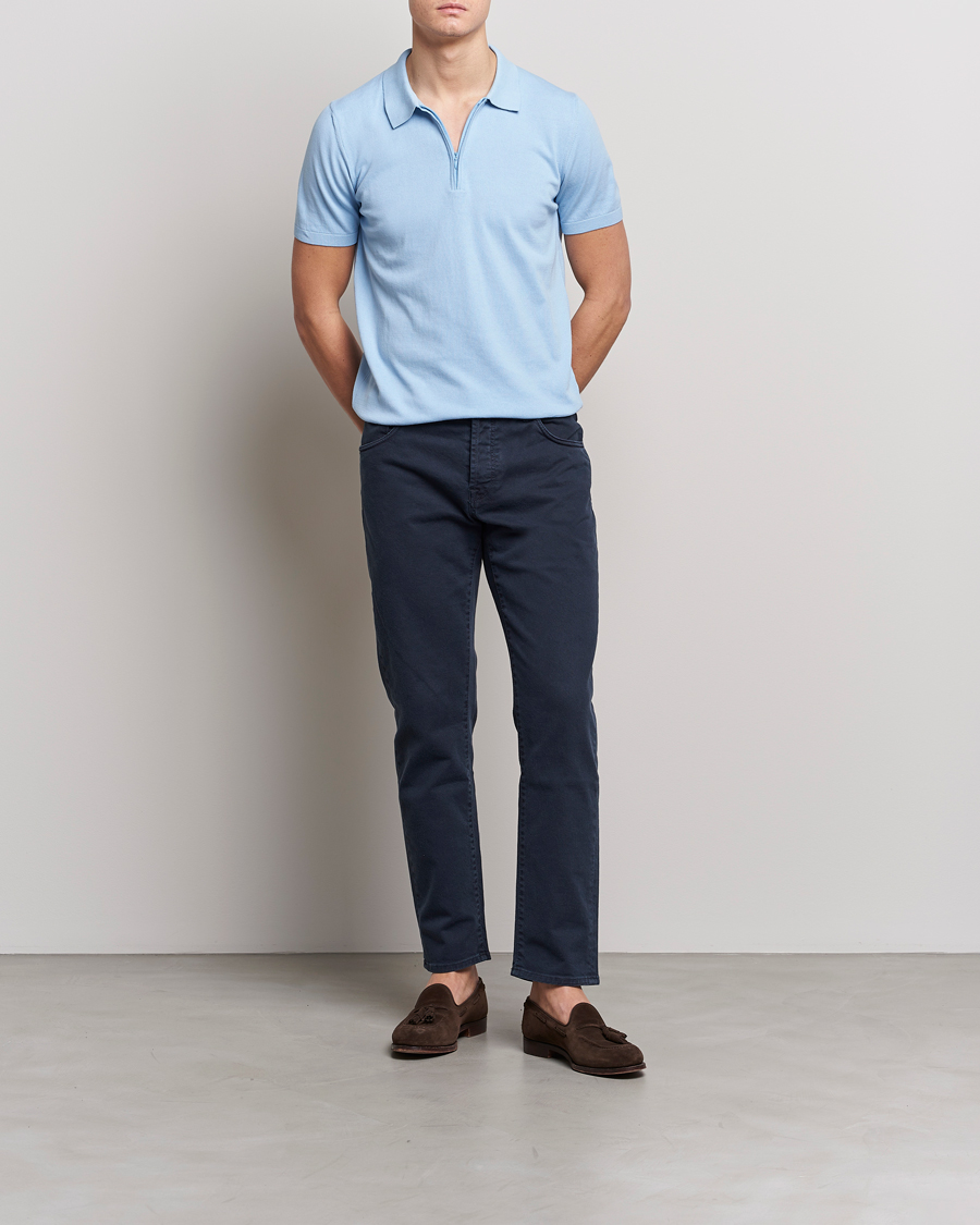 Hombres | Polos | Oscar Jacobson | Otto Short Sleeve Zip Polo Light Blue