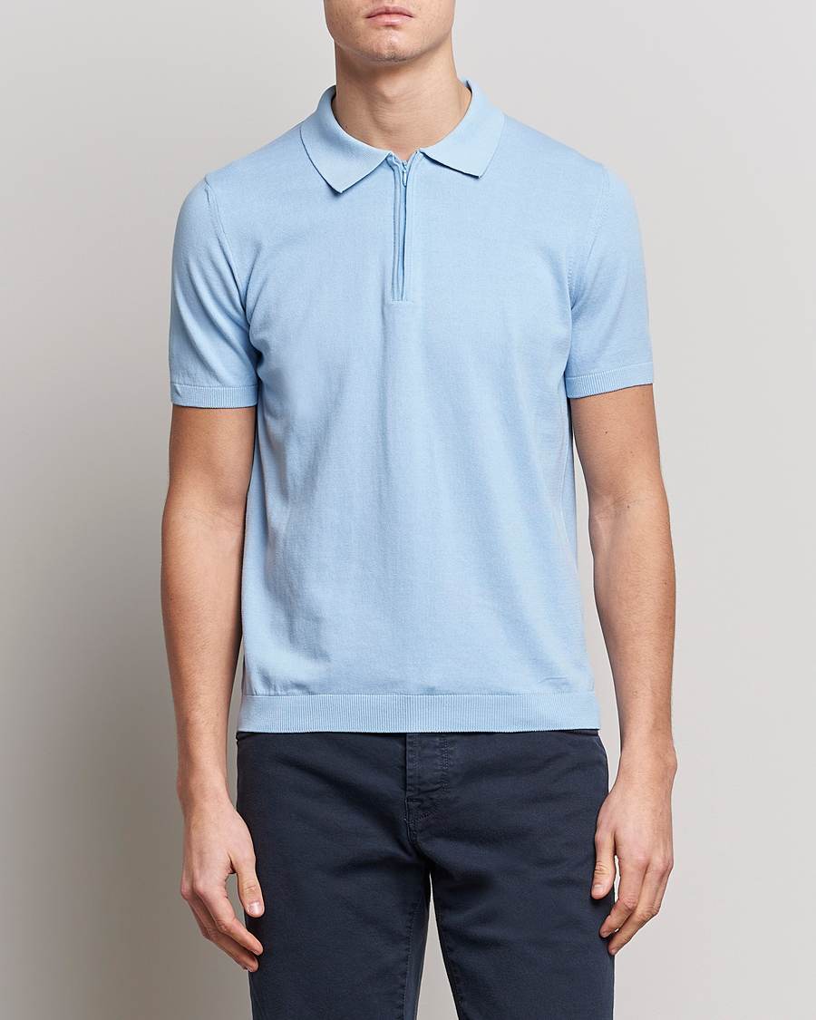 Hombres | Polos | Oscar Jacobson | Otto Short Sleeve Zip Polo Light Blue
