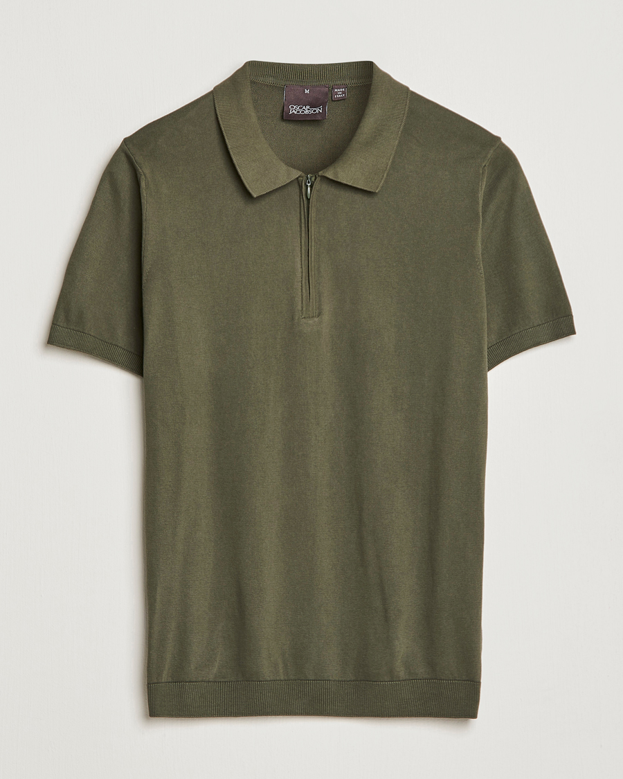 Hombres | Polos | Oscar Jacobson | Otto Short Sleeve Zip Polo Olive
