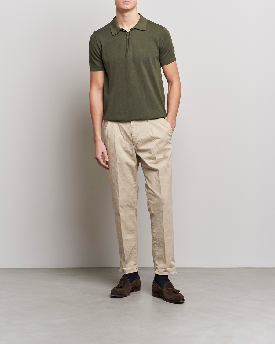Hombres | Polos | Oscar Jacobson | Otto Short Sleeve Zip Polo Olive
